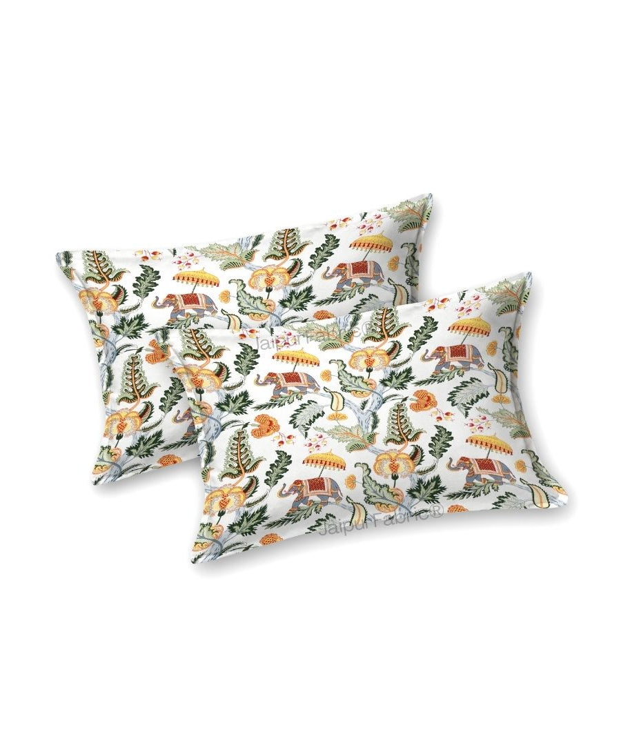 Elephant Paradise Pine Green Pure Cotton King Size Bedsheet