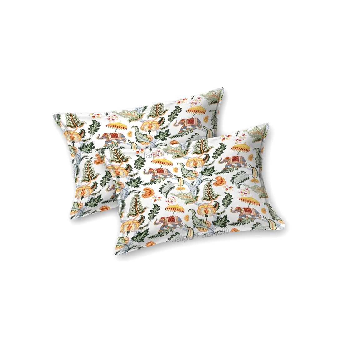 Elephant Paradise Pine Green Pure Cotton King Size Bedsheet