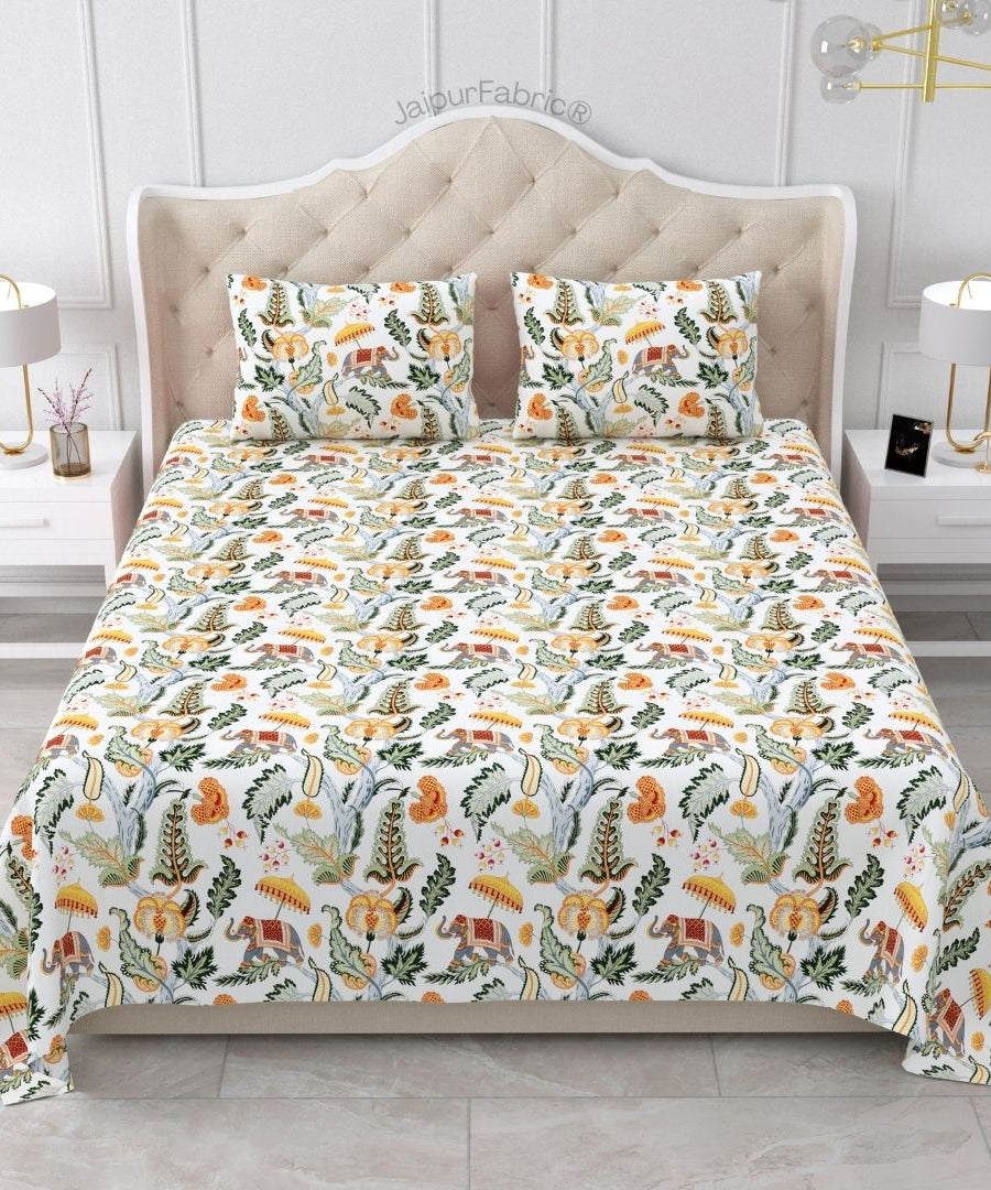Elephant Paradise Pine Green Pure Cotton King Size Bedsheet