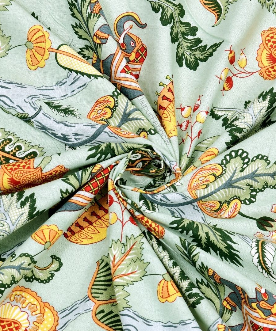 Elephant Paradise Saffron Yellow Pure Cotton King Size Bedsheet