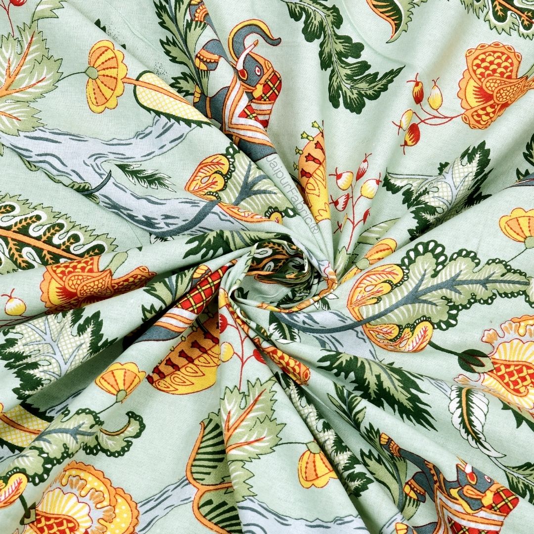 Elephant Paradise Saffron Yellow Pure Cotton King Size Bedsheet