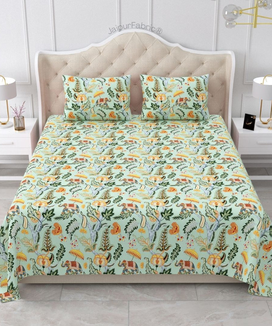 Elephant Paradise Saffron Yellow Pure Cotton King Size Bedsheet