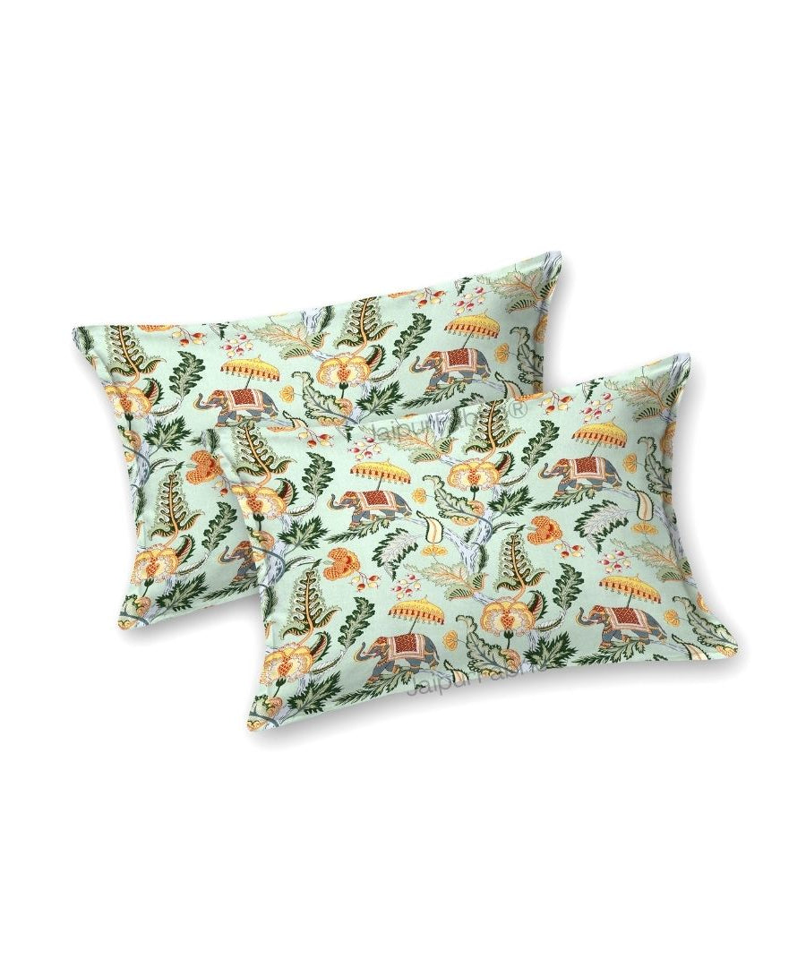 Elephant Paradise Saffron Yellow Pure Cotton King Size Bedsheet