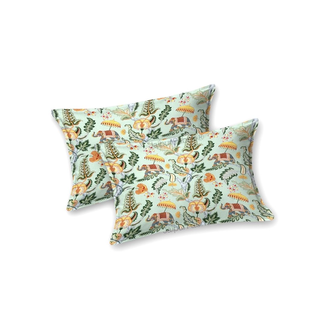 Elephant Paradise Saffron Yellow Pure Cotton King Size Bedsheet