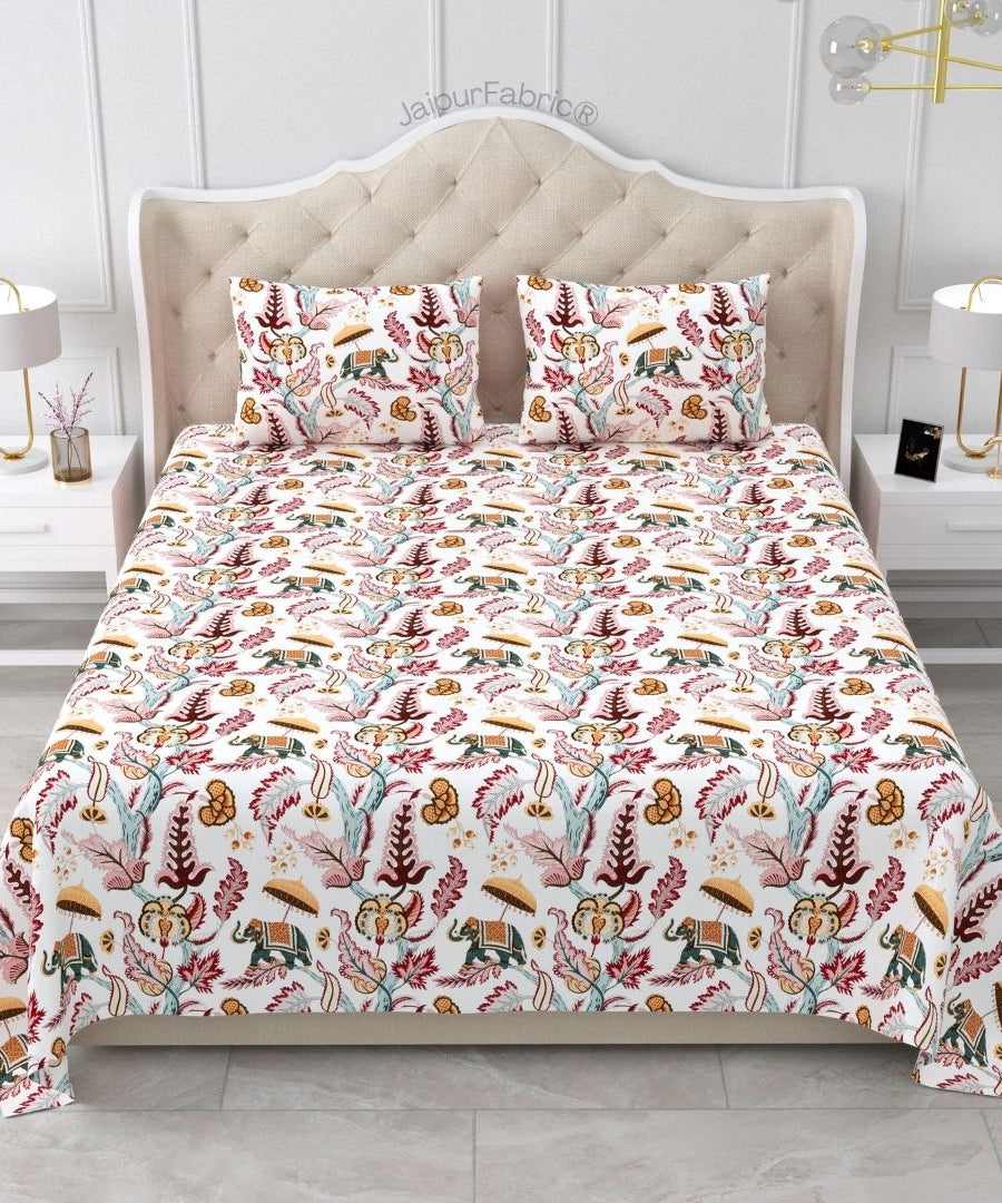 Elephant Paradise Sandstone Beige Pure Cotton King Size Bedsheet
