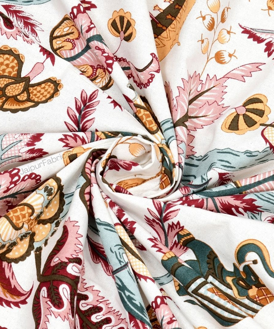 Elephant Paradise Sandstone Beige Pure Cotton King Size Bedsheet