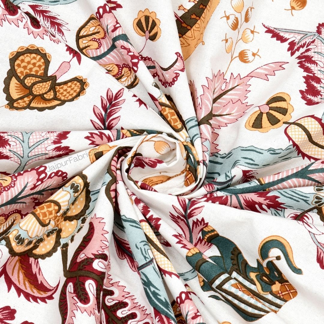 Elephant Paradise Sandstone Beige Pure Cotton King Size Bedsheet