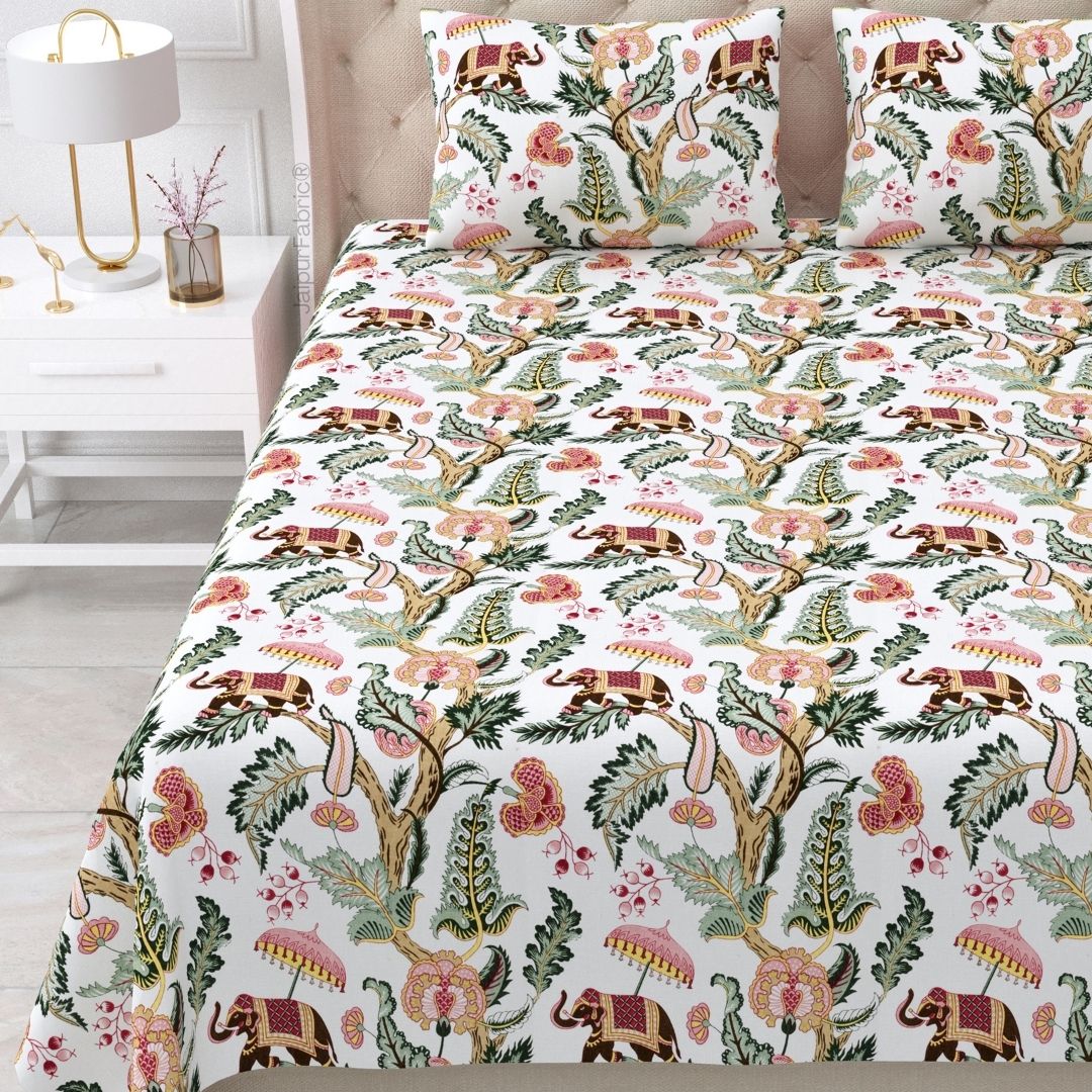 Elephant Paradise Twilight Black Pure Cotton King Size Bedsheet