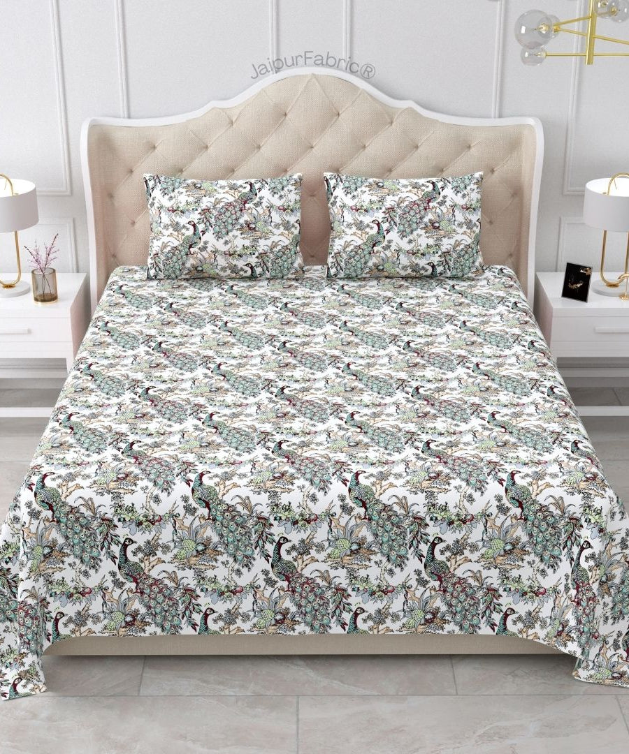 Mayura Royal Feather Mint Garden Pure Cotton King Size Bedsheet