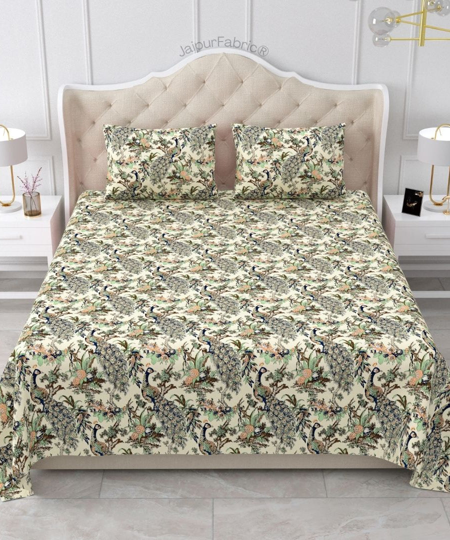 Mayura Royal Feather Beige Bloom Pure Cotton King Size Bedsheet