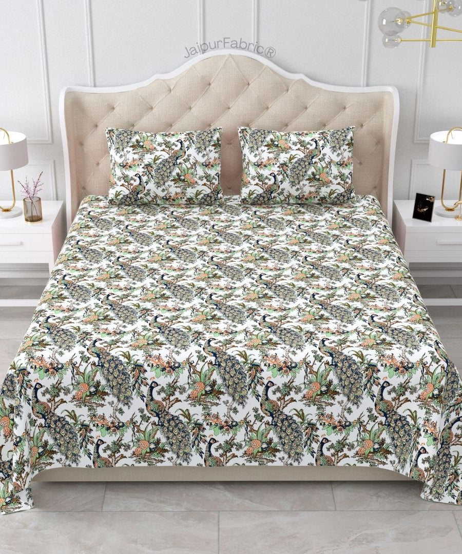 Mayura Royal Feather Ivory Harmony Pure Cotton King Size Bedsheet