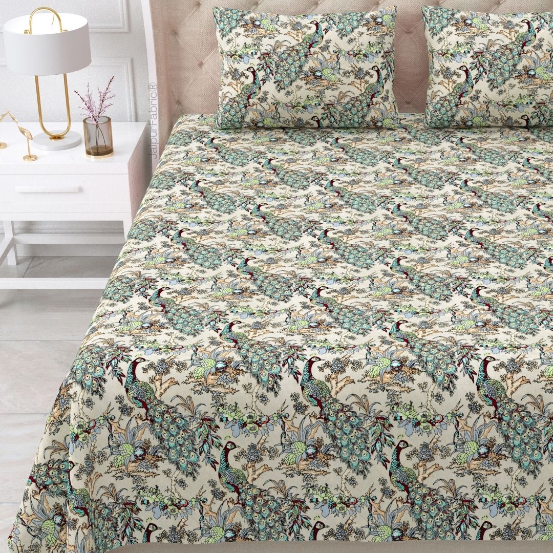 Mayura Royal Feather Sandstone Shade Pure Cotton King Size Bedsheet