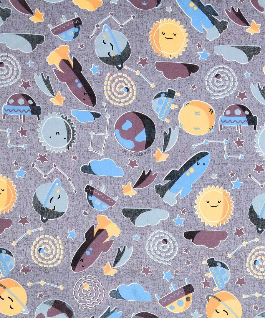 Future Astronaut Purple Soft Cotton Kids Bed Sheet Combo of 2