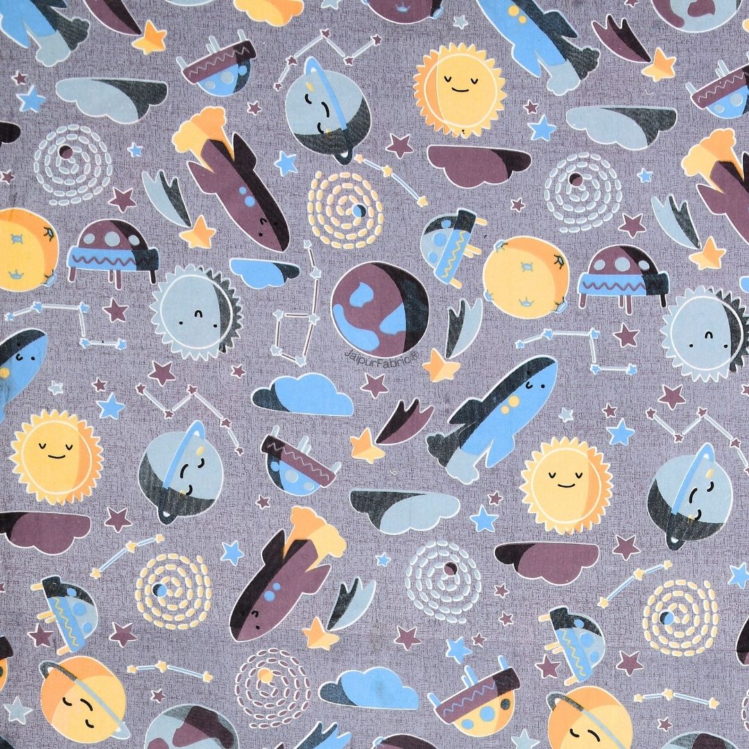 Future Astronaut Purple Soft Cotton Kids Bed Sheet Combo of 2