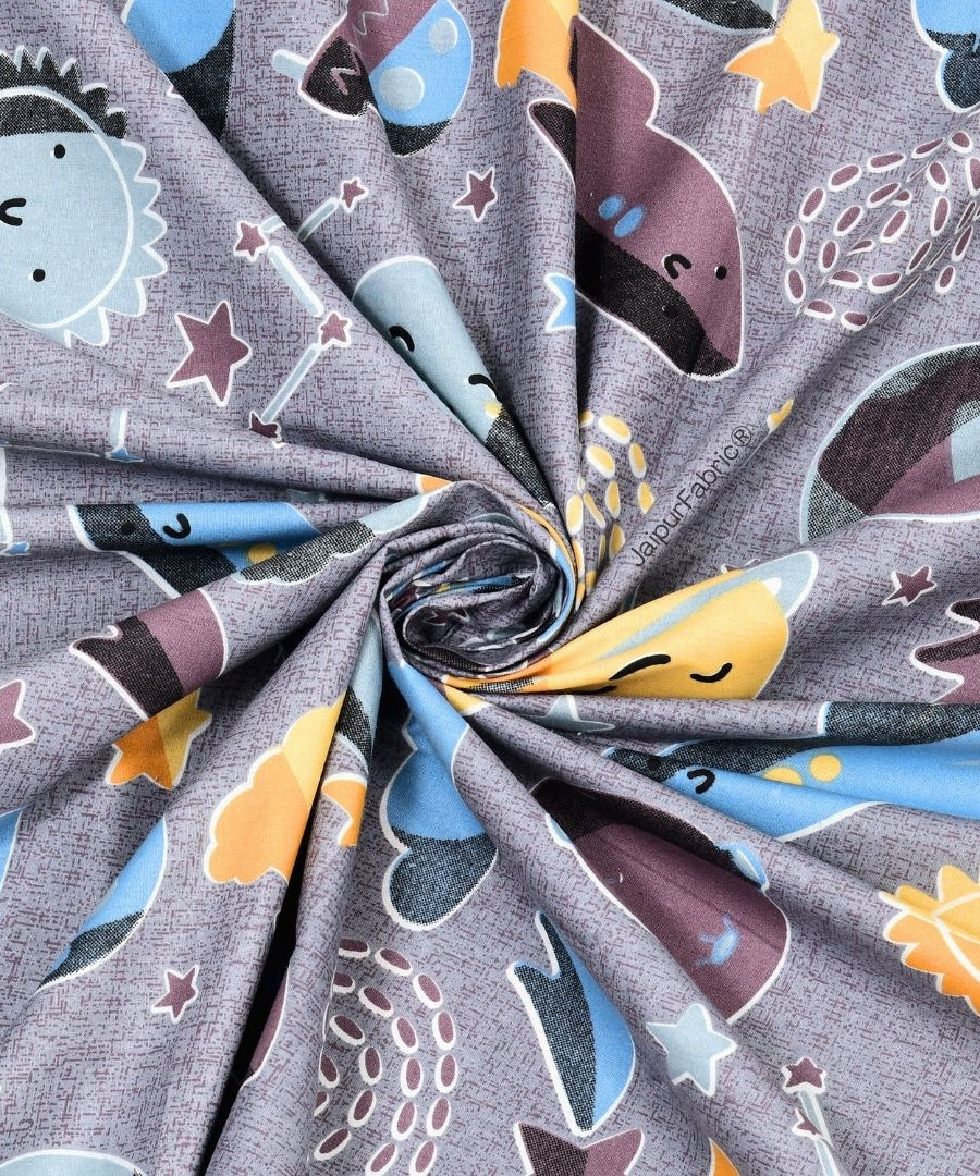 Future Astronaut Purple Soft Cotton Kids Bed Sheet Combo of 2
