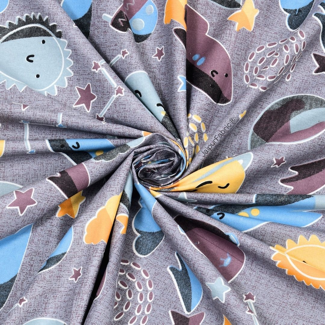 Future Astronaut Purple Soft Cotton Kids Bed Sheet Combo of 2