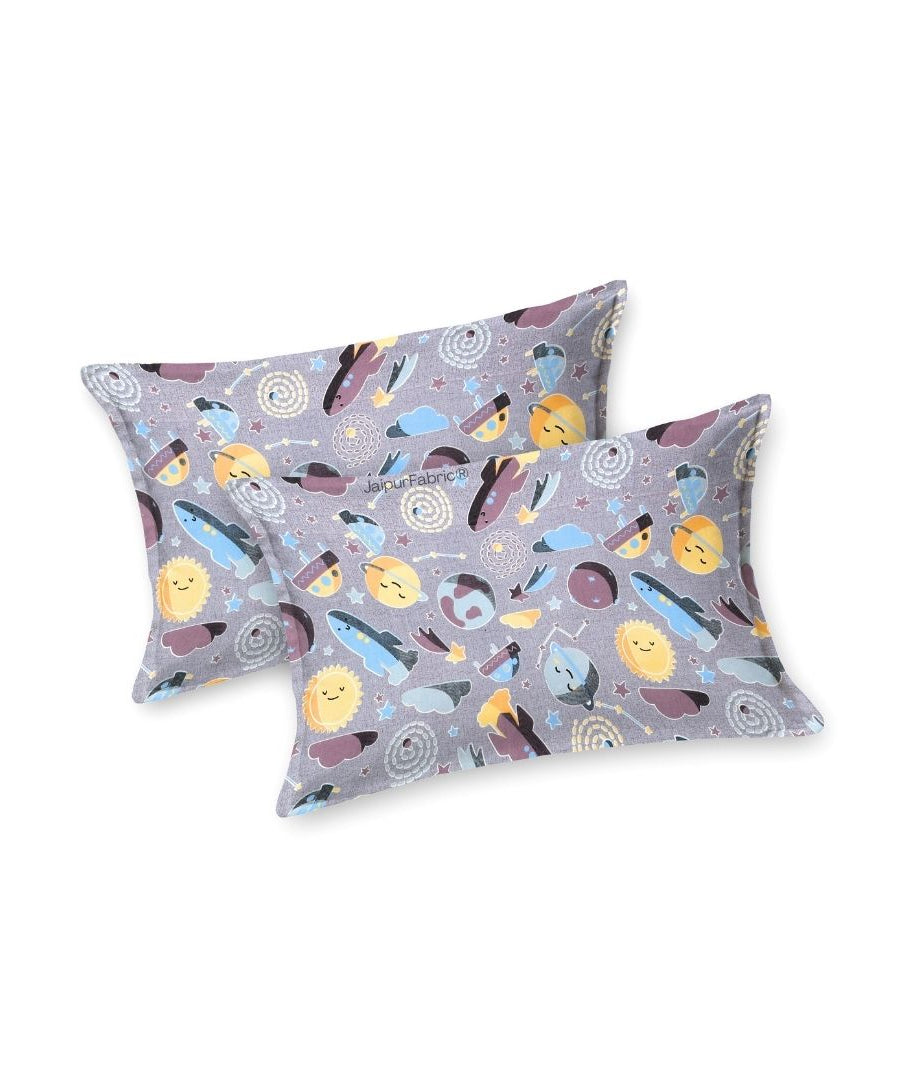 Future Astronaut Purple Soft Cotton Kids Bed Sheet Combo of 2