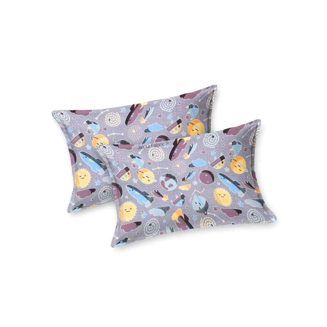 Future Astronaut Purple Soft Cotton Kids Bed Sheet Combo of 2