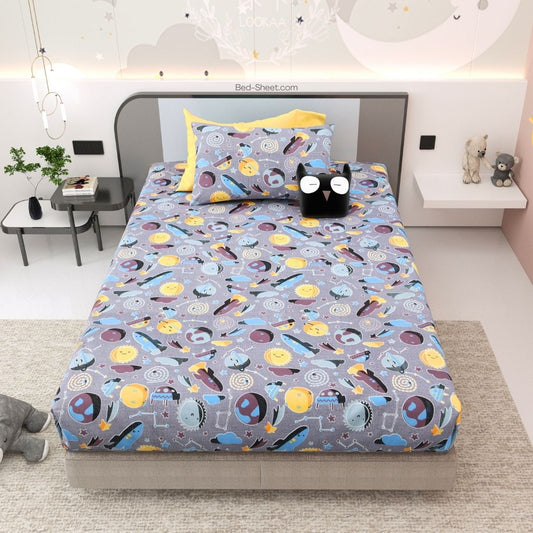 Purple Astronaut Dreams Soft Cotton Kids Bed Sheet