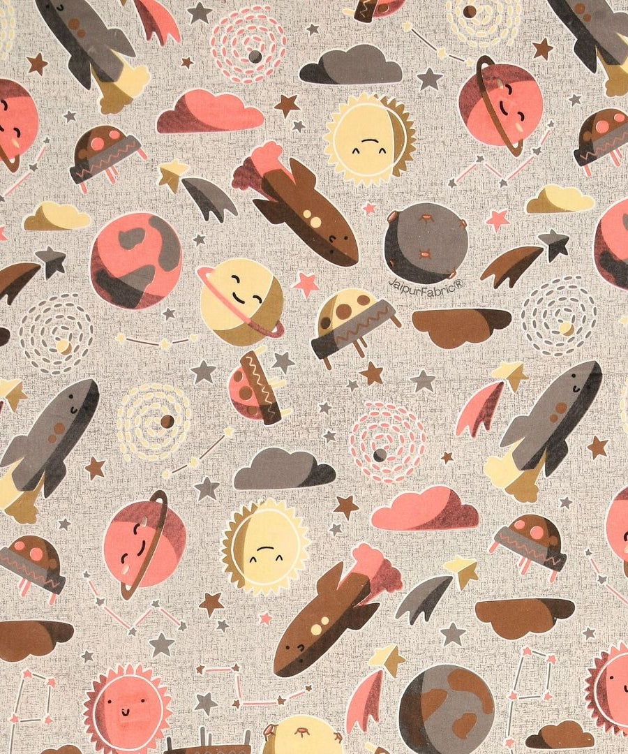 Future Astronaut Beige Soft Cotton Kids Bed Sheet Combo of 2