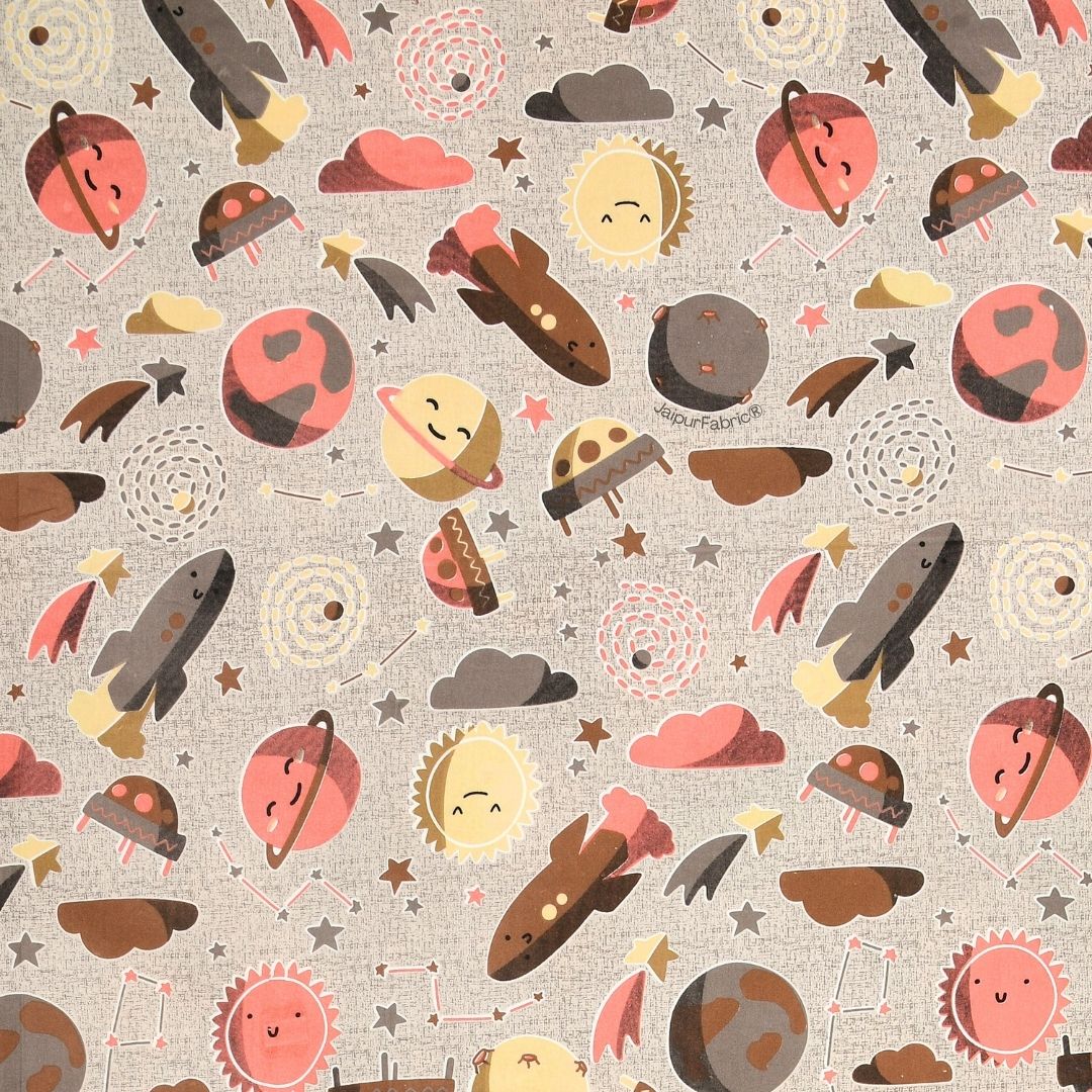 Future Astronaut Beige Soft Cotton Kids Bed Sheet Combo of 2
