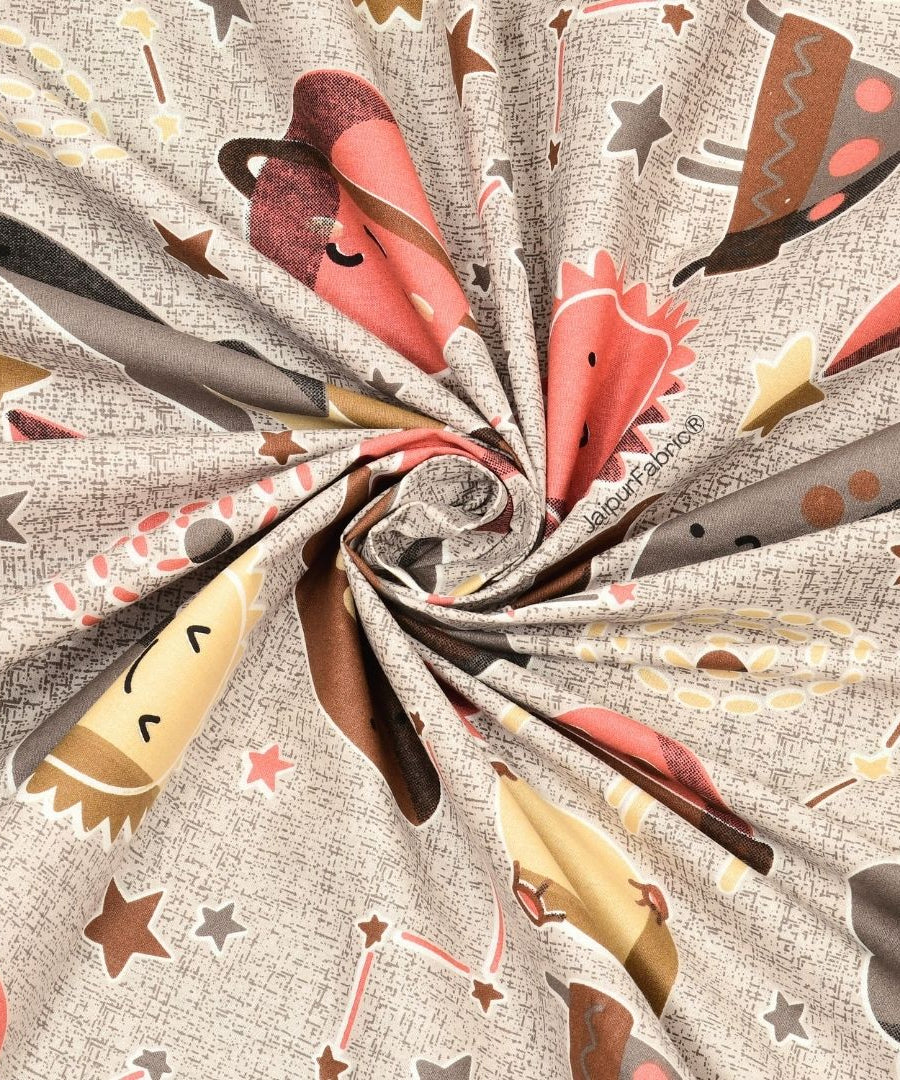 Future Astronaut Beige Soft Cotton Kids Bed Sheet Combo of 2