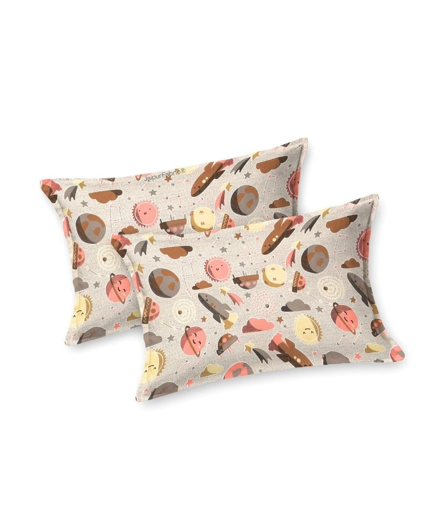 Future Astronaut Beige Soft Cotton Kids Bed Sheet Combo of 2