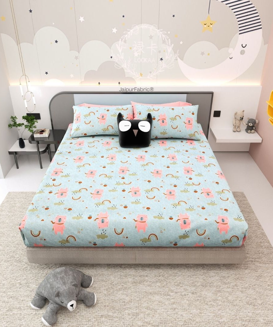 Playtime Pals Blue Pastel Soft Cotton Kids Bed Sheet Combo of 2