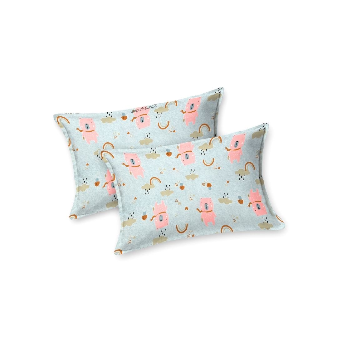 Playtime Pals Blue Pastel Soft Cotton Kids Bed Sheet Combo of 2