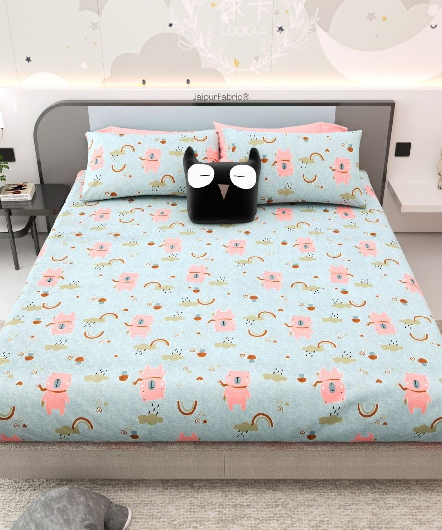 Playtime Pals Blue Pastel Soft Cotton Kids Bed Sheet Combo of 2