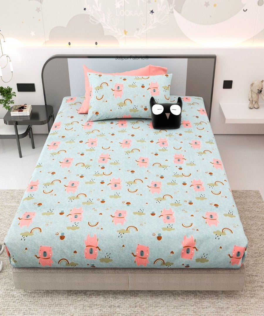 Playtime Pals Blue Pastel Soft Cotton Kids Bed Sheet Combo of 2