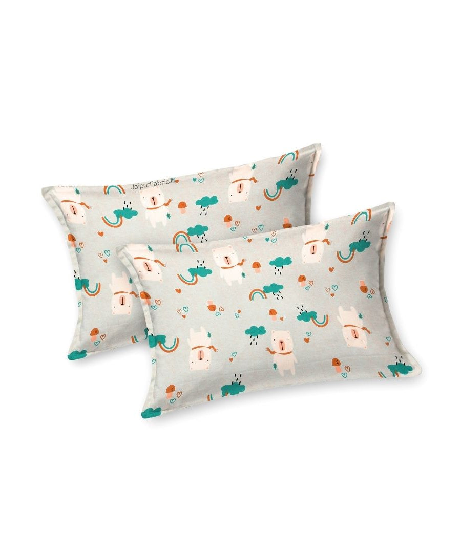 Playtime Pals Green Pastel Soft Cotton Kids Bed Sheet Combo of 2