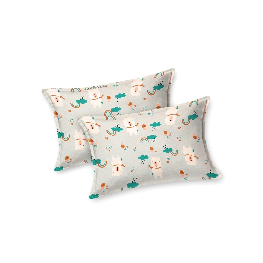 Playtime Pals Green Pastel Soft Cotton Kids Bed Sheet Combo of 2