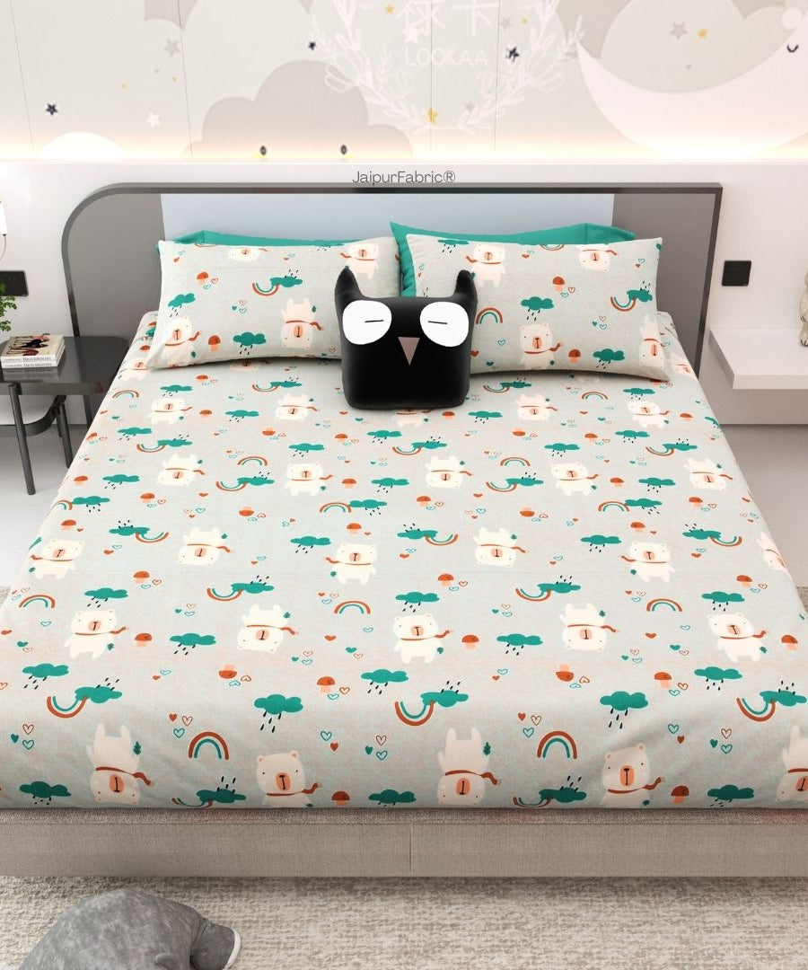 Playtime Pals Green Pastel Soft Cotton Kids Bed Sheet Combo of 2