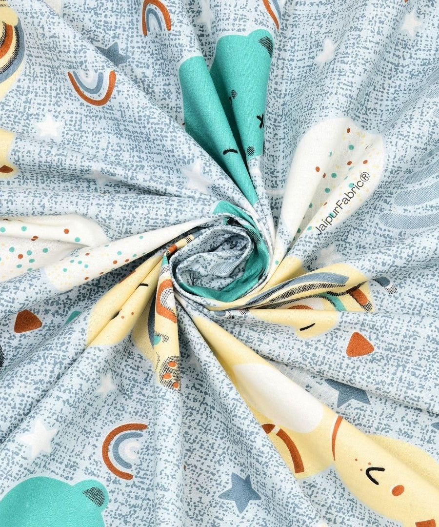 Cuteness Overloaded Blue Soft Cotton Kids Bed Sheet Combo of 2