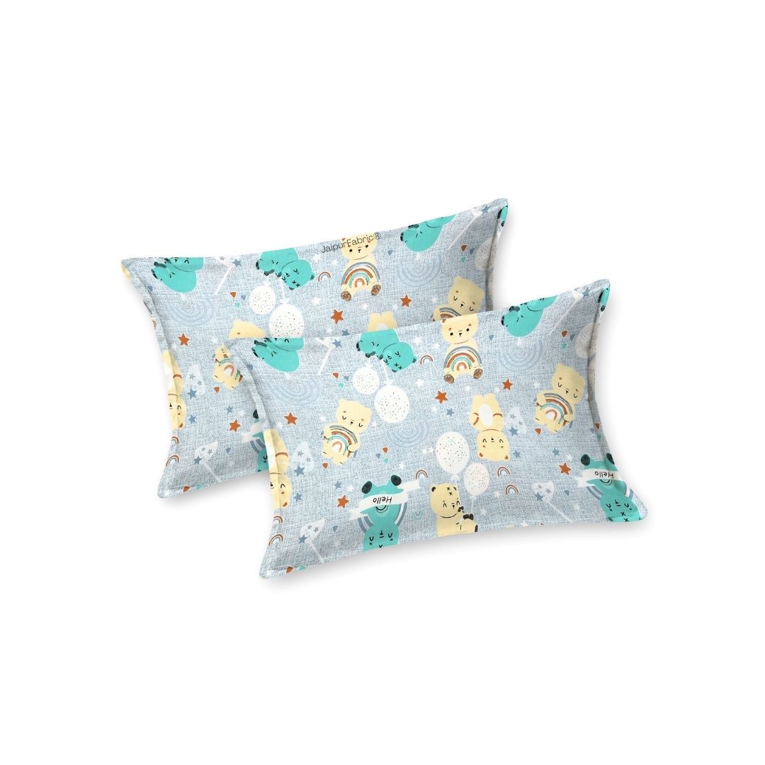 Cuteness Overloaded Blue Soft Cotton Kids Bed Sheet Combo of 2