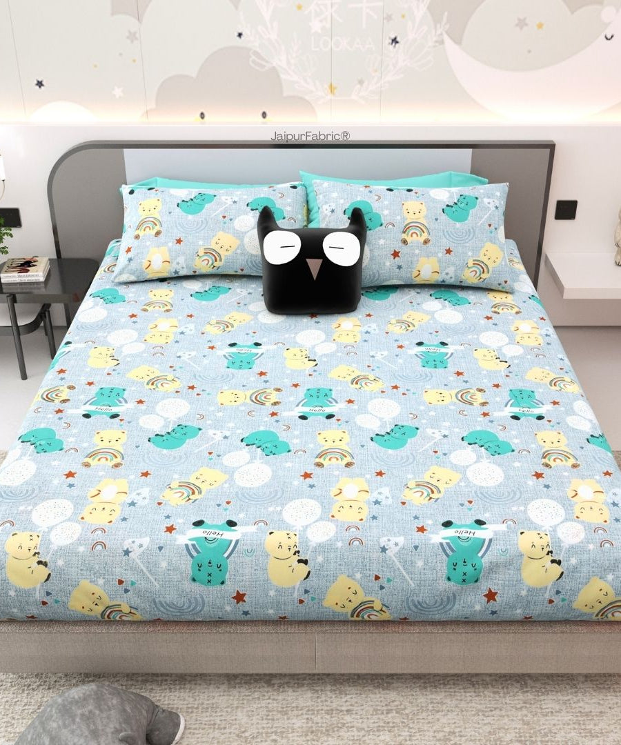Cuteness Overloaded Blue Soft Cotton Kids Bed Sheet Combo of 2
