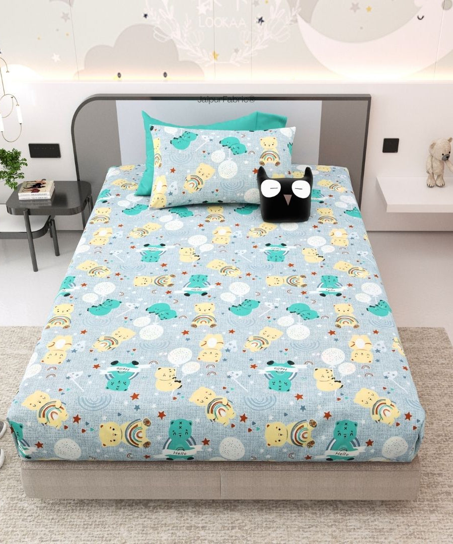 Cuteness Overloaded Blue Soft Cotton Kids Bed Sheet Combo of 2