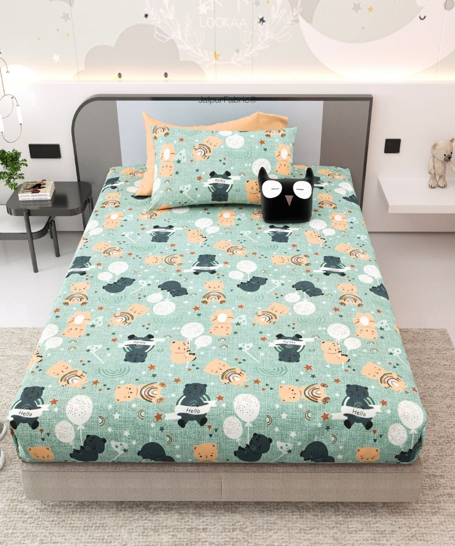 Cuteness Overloaded Green Soft Cotton Kids Bed Sheet Combo of 2