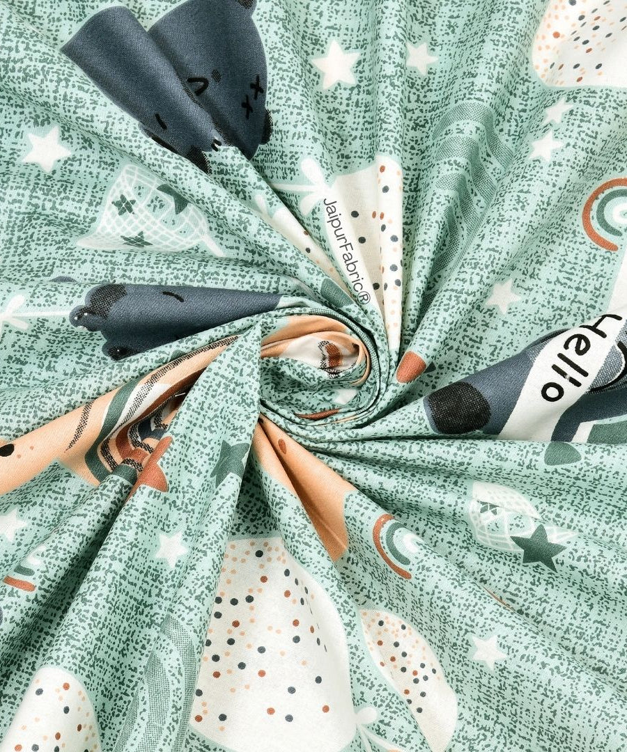 Cuteness Overloaded Green Soft Cotton Kids Bed Sheet Combo of 2