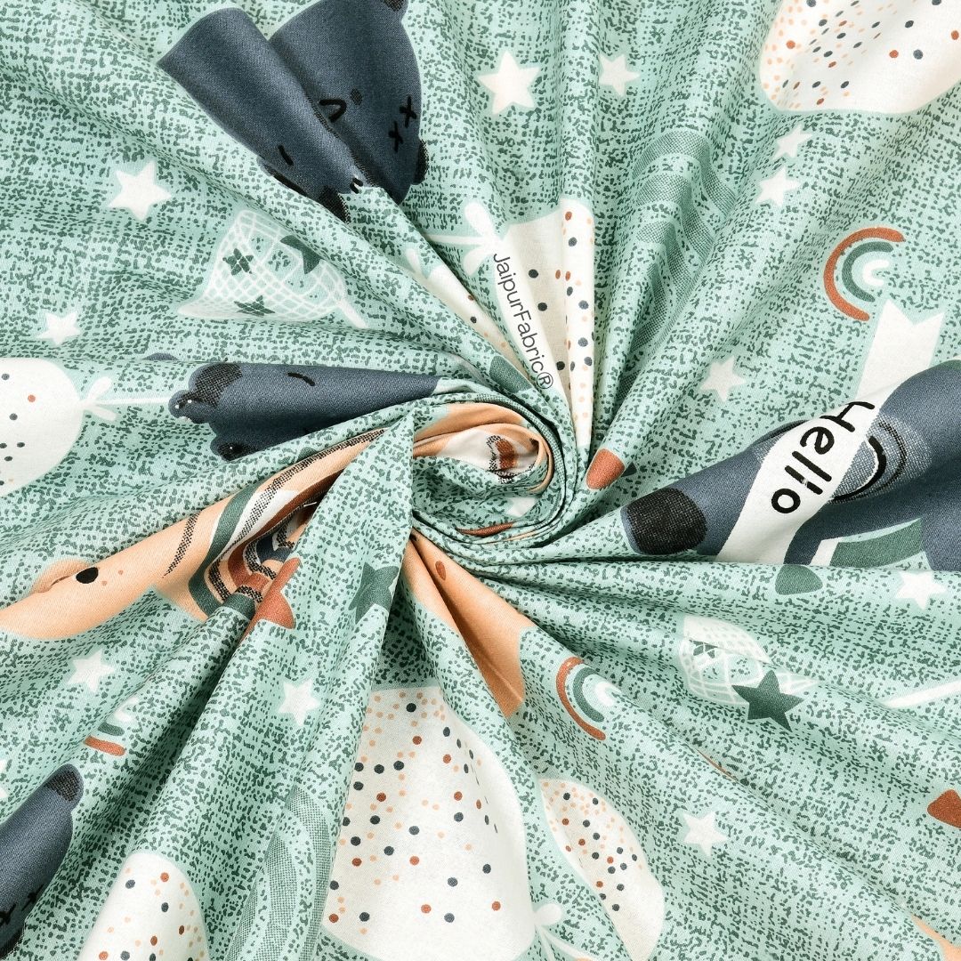 Cuteness Overloaded Green Soft Cotton Kids Bed Sheet Combo of 2