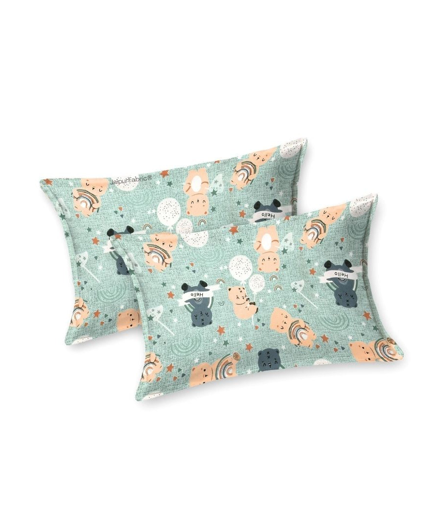 Cuteness Overloaded Green Soft Cotton Kids Bed Sheet Combo of 2