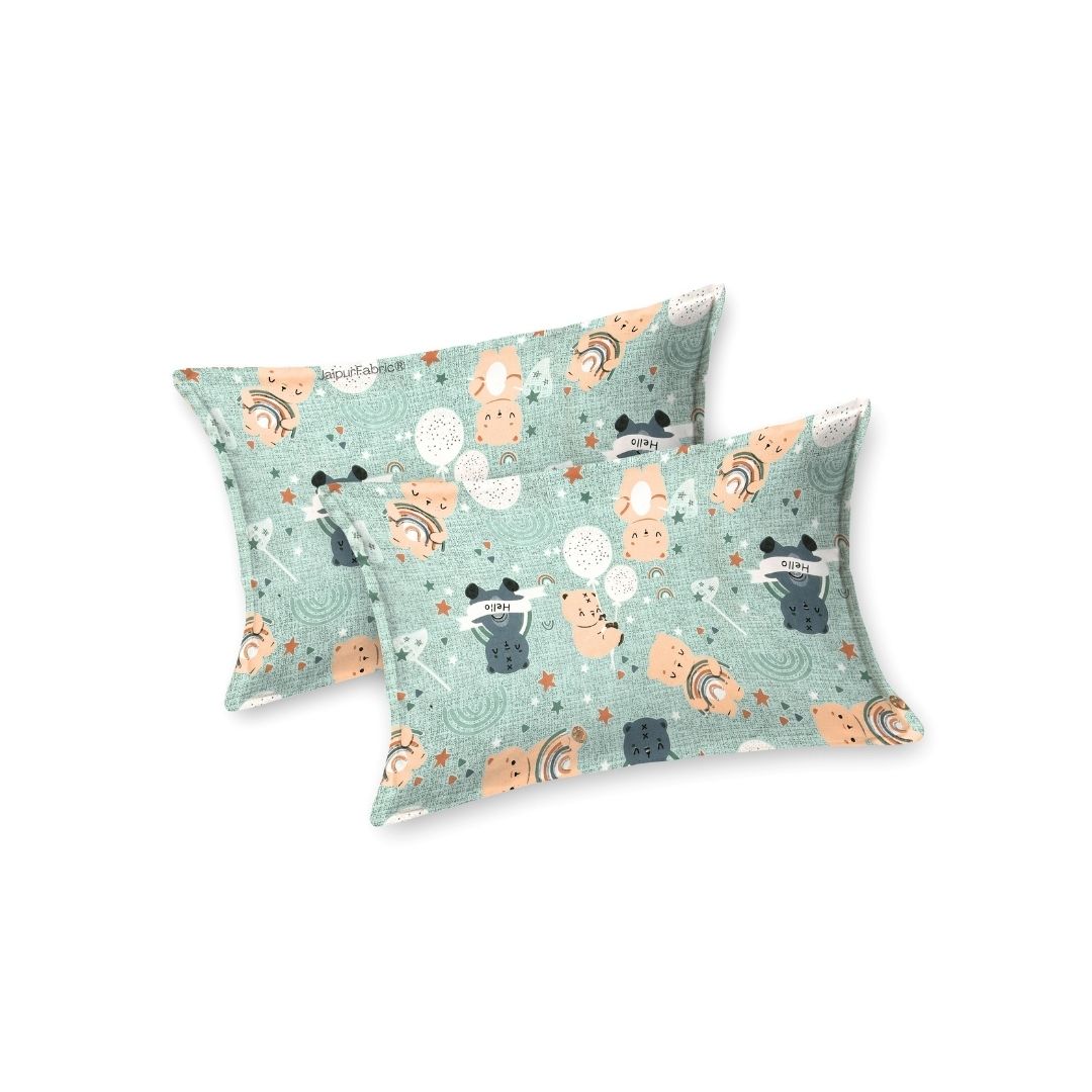 Cuteness Overloaded Green Soft Cotton Kids Bed Sheet Combo of 2