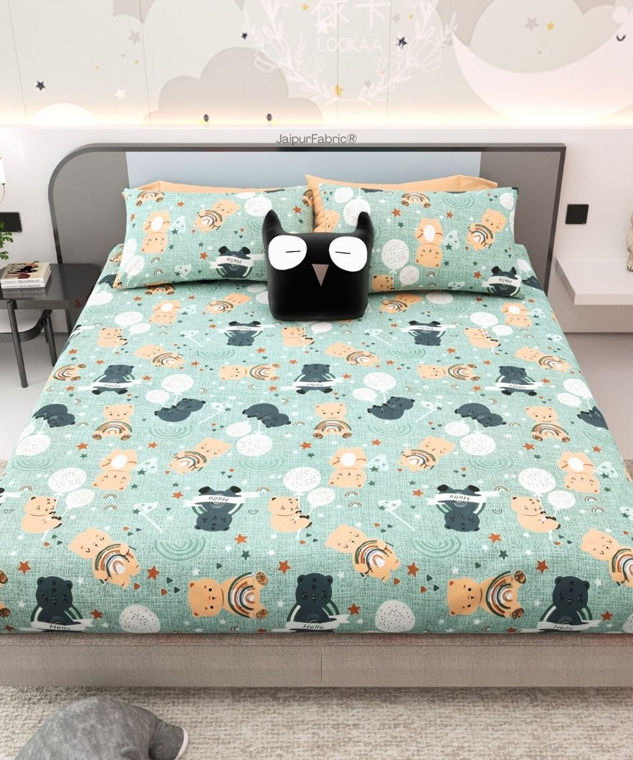 Cuteness Overloaded Green Soft Cotton Kids Bed Sheet Combo of 2