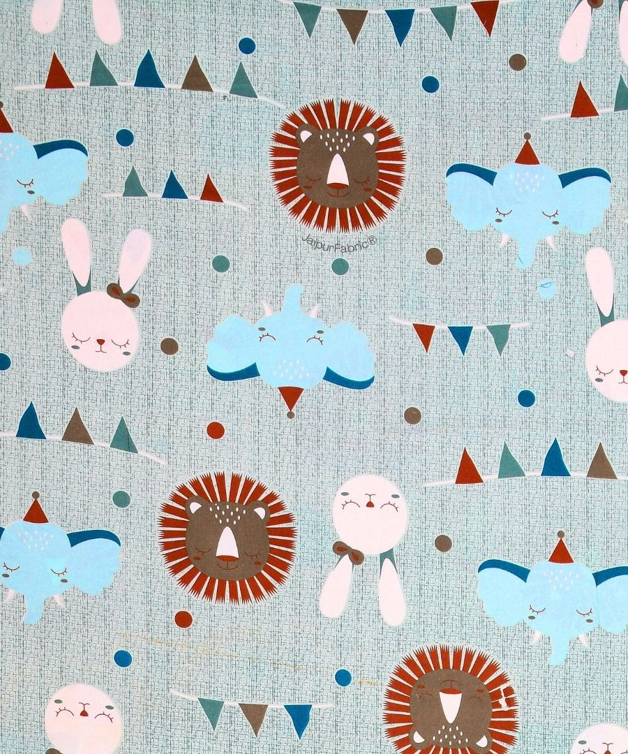 Animal Carnival Pastel Blue Soft Cotton Kids Bed Sheet Combo of 2