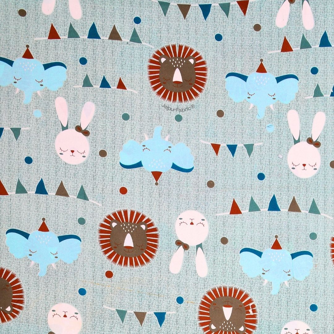 Animal Carnival Pastel Blue Soft Cotton Kids Bed Sheet Combo of 2