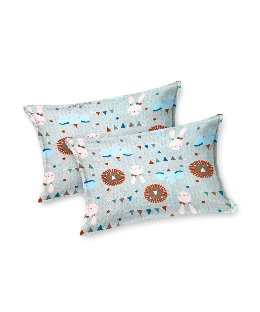 Animal Carnival Pastel Blue Soft Cotton Kids Bed Sheet Combo of 2