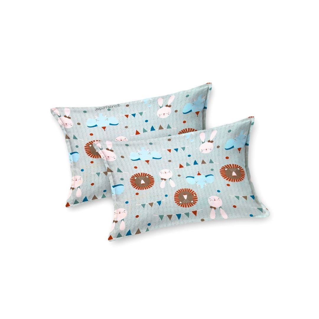 Animal Carnival Pastel Blue Soft Cotton Kids Bed Sheet Combo of 2