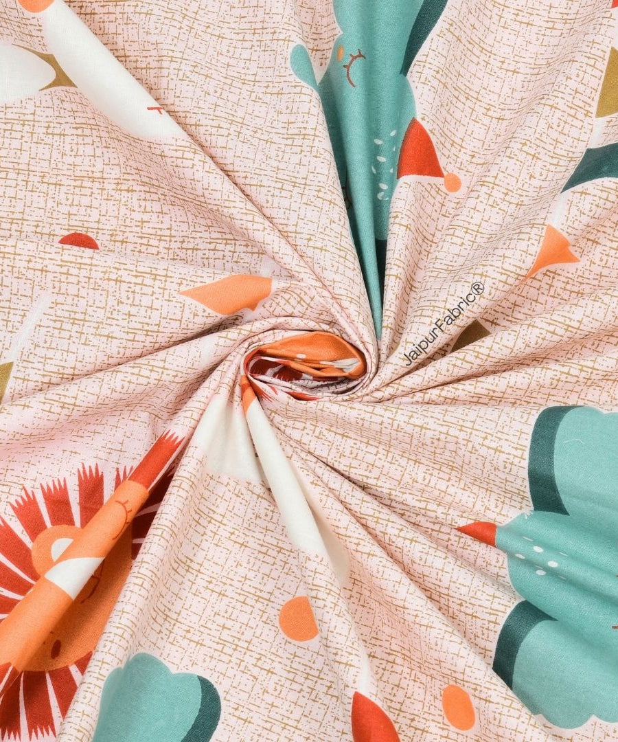 Animal Carnival Peach Soft Cotton Kids Bed Sheet Combo of 2