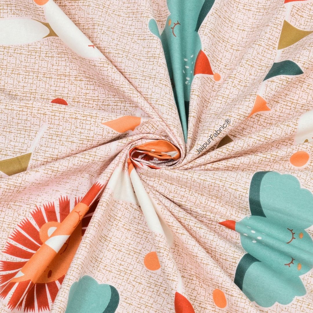 Animal Carnival Peach Soft Cotton Kids Bed Sheet Combo of 2